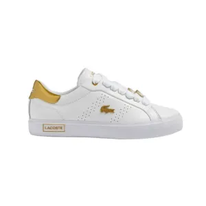 LACOSTE 7-45SFA0034216 POWERCOURT 2.0 WMN'S (Medium) White/Gold Leather & Synthetic Lifestyle Shoes